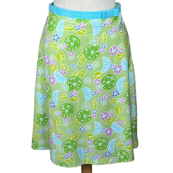 Lilly Pulitzer A-Line Skirt With Citrus Fruit Pattern & Side Zip Size 4 - Picture 9 of 10